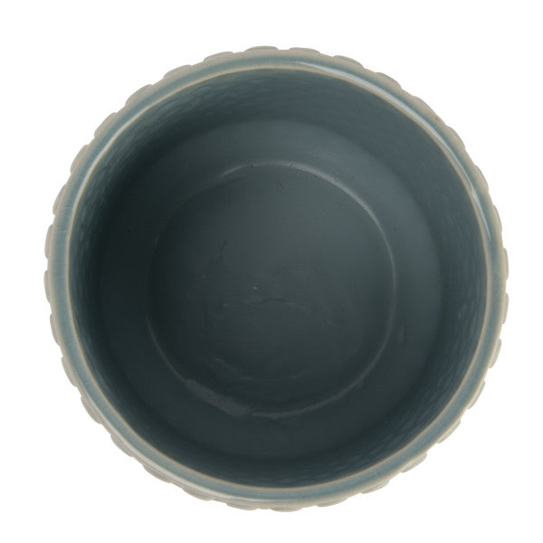 Round Sky Blue Stoneware Planter Pot with Polka Dots